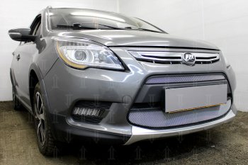 4 999 р. Защитная сетка в бампер (2 части, ячейка 3х7 мм) Alfeco Стандарт Lifan X50 (2015-2025) (Хром)  с доставкой в г. Пермь. Увеличить фотографию 2