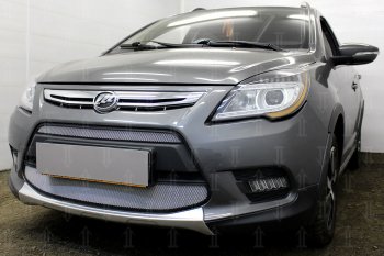 4 999 р. Защитная сетка в бампер (2 части, ячейка 3х7 мм) Alfeco Стандарт Lifan X50 (2015-2025) (Хром)  с доставкой в г. Пермь. Увеличить фотографию 3