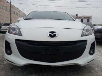 Защитная сетка в бампер (низ, ячейка 3х7 мм) Alfeco Стандарт Mazda 3/Axela  BL (2011-2013) рестайлинг седан, рестайлинг, хэтчбэк (Чёрная)