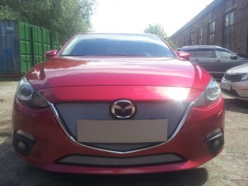 3 079 р. Защитная сетка в бампер (низ, ячейка 3х7 мм) Alfeco Стандарт Mazda 3/Axela BM дорестайлинг седан (2013-2016) (Хром)  с доставкой в г. Пермь. Увеличить фотографию 2