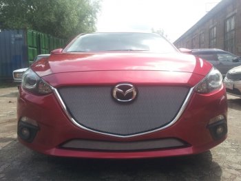 Защитная сетка в бампер (низ, ячейка 3х7 мм) Alfeco Стандарт Mazda 3/Axela BM дорестайлинг седан (2013-2016) (Хром)