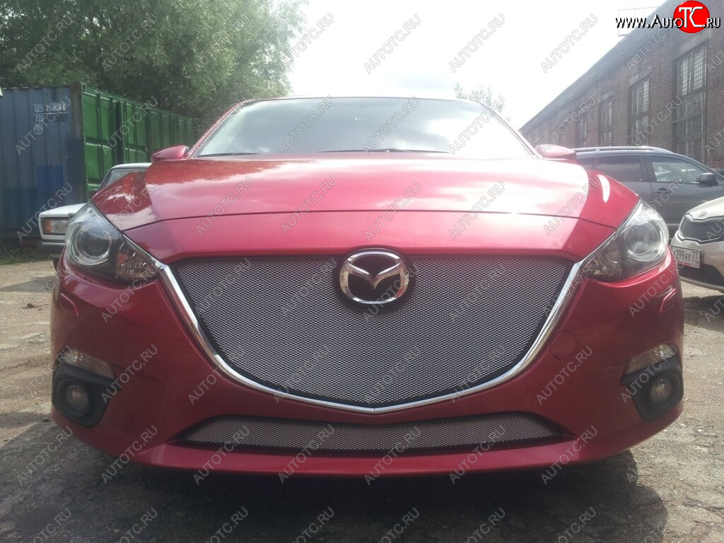 3 079 р. Защитная сетка в бампер (низ, ячейка 3х7 мм) Alfeco Стандарт Mazda 3/Axela BM дорестайлинг седан (2013-2016) (Хром)  с доставкой в г. Пермь