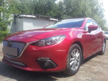 3 079 р. Защитная сетка в бампер (низ, ячейка 3х7 мм) Alfeco Стандарт Mazda 3/Axela BM дорестайлинг седан (2013-2016) (Хром)  с доставкой в г. Пермь. Увеличить фотографию 4