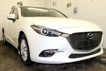 2 899 р. Защитная сетка в бампер (низ, ячейка 3х7 мм) Alfeco Стандарт Mazda 3/Axela BM рестайлинг седан (2016-2019) (Чёрная)  с доставкой в г. Пермь. Увеличить фотографию 3