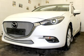 3 079 р. Защитная сетка в бампер (низ, ячейка 3х7 мм) Alfeco Стандарт Mazda 3/Axela BM рестайлинг седан (2016-2019) (Хром)  с доставкой в г. Пермь. Увеличить фотографию 4