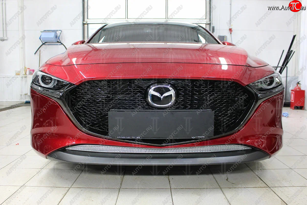 3 089 р. Защитная сетка в бампер (низ, ячейка 3х7 мм) Alfeco Стандарт Mazda 3/Axela BP хэтчбэк (2019-2025) (Хром)  с доставкой в г. Пермь