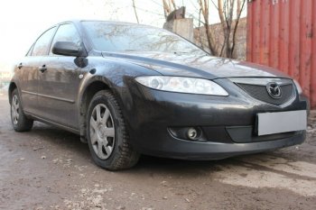 3 179 р. Защитная сетка в бампер (верх, ячейка 3х7 мм) Alfeco Стандарт Mazda 6 GG седан дорестайлинг (2002-2005) (Чёрная)  с доставкой в г. Пермь. Увеличить фотографию 2