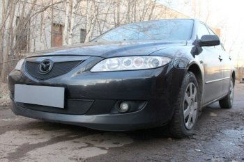 3 179 р. Защитная сетка в бампер (верх, ячейка 3х7 мм) Alfeco Стандарт Mazda 6 GG седан дорестайлинг (2002-2005) (Чёрная)  с доставкой в г. Пермь. Увеличить фотографию 3