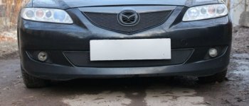 2 899 р. Защитная сетка в бампер (низ, ячейка 3х7 мм) Alfeco Стандарт Mazda 6 GG седан дорестайлинг (2002-2005) (Чёрная)  с доставкой в г. Пермь. Увеличить фотографию 2