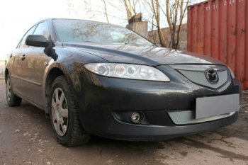 3 079 р. Защитная сетка в бампер (низ, ячейка 3х7 мм) Alfeco Стандарт Mazda 6 GG лифтбэк дорестайлинг (2002-2005) (Хром)  с доставкой в г. Пермь. Увеличить фотографию 3
