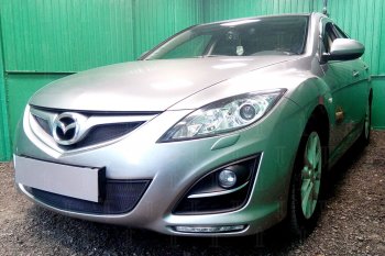 3 079 р. Защитная сетка в бампер (низ, ячейка 3х7 мм) Alfeco Стандарт Mazda 6 GH рестайлинг седан (2010-2012) (Чёрная)  с доставкой в г. Пермь. Увеличить фотографию 2