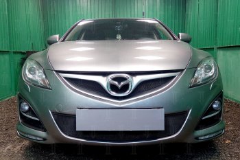 Защитная сетка в бампер (низ, ячейка 3х7 мм) Alfeco Стандарт Mazda 6 GH рестайлинг седан (2010-2012) (Чёрная)