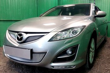 3 099 р. Защитная сетка в бампер (низ, ячейка 3х7 мм) Alfeco Стандарт Mazda 6 GH рестайлинг седан (2010-2012) (Хром)  с доставкой в г. Пермь. Увеличить фотографию 2