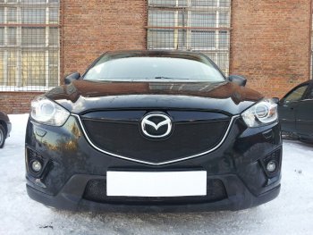 3 689 р. Защитная сетка в бампер (верх, ячейка 3х7 мм) Alfeco Стандарт Mazda CX-5 KE дорестайлинг (2011-2014) (Чёрная)  с доставкой в г. Пермь. Увеличить фотографию 4