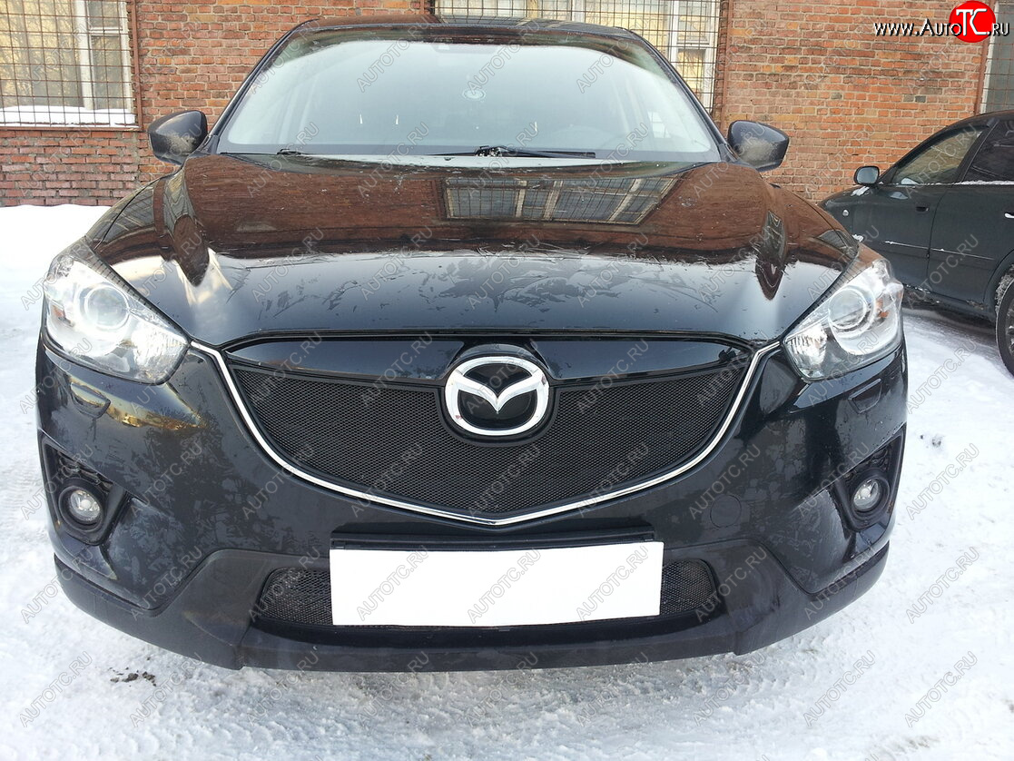3 689 р. Защитная сетка в бампер (верх, ячейка 3х7 мм) Alfeco Стандарт Mazda CX-5 KE дорестайлинг (2011-2014) (Чёрная)  с доставкой в г. Пермь