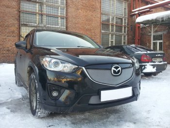 3 699 р. Защитная сетка в бампер (верх, ячейка 3х7 мм) Alfeco Стандарт Mazda CX-5 KE дорестайлинг (2011-2014) (Хром)  с доставкой в г. Пермь. Увеличить фотографию 3
