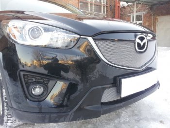 3 699 р. Защитная сетка в бампер (верх, ячейка 3х7 мм) Alfeco Стандарт Mazda CX-5 KE дорестайлинг (2011-2014) (Хром)  с доставкой в г. Пермь. Увеличить фотографию 2