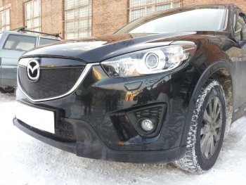 2 899 р. Защитная сетка в бампер (низ, ячейка 3х7 мм) Alfeco Стандарт Mazda CX-5 KE дорестайлинг (2011-2014) (Чёрная)  с доставкой в г. Пермь. Увеличить фотографию 3