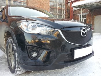 2 899 р. Защитная сетка в бампер (низ, ячейка 3х7 мм) Alfeco Стандарт Mazda CX-5 KE дорестайлинг (2011-2014) (Чёрная)  с доставкой в г. Пермь. Увеличить фотографию 2
