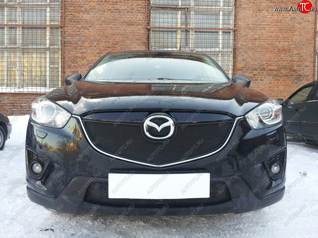 2 899 р. Защитная сетка в бампер (низ, ячейка 3х7 мм) Alfeco Стандарт Mazda CX-5 KE дорестайлинг (2011-2014) (Чёрная)  с доставкой в г. Пермь