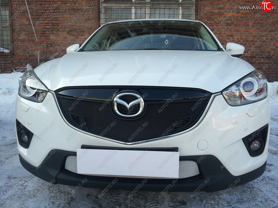 3 079 р. Защитная сетка в бампер (низ, ячейка 3х7 мм) Alfeco Стандарт Mazda CX-5 KE дорестайлинг (2011-2014) (Хром)  с доставкой в г. Пермь