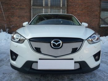 3 079 р. Защитная сетка в бампер (низ, ячейка 3х7 мм) Alfeco Стандарт Mazda CX-5 KE дорестайлинг (2011-2014) (Хром)  с доставкой в г. Пермь. Увеличить фотографию 3