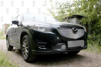 3 699 р. Защитная сетка в бампер (верх, ячейка 3х7 мм) Alfeco Стандарт Mazda CX-5 KE рестайлинг (2015-2017) (Хром)  с доставкой в г. Пермь. Увеличить фотографию 2