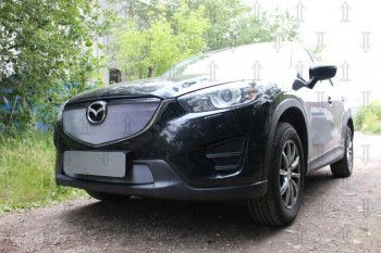 3 699 р. Защитная сетка в бампер (верх, ячейка 3х7 мм) Alfeco Стандарт Mazda CX-5 KE рестайлинг (2015-2017) (Хром)  с доставкой в г. Пермь. Увеличить фотографию 3
