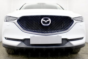 Защитная сетка в бампер (низ, ячейка 3х7 мм) Alfeco Стандарт Mazda CX-5  KF (2016-2025) (Чёрная)