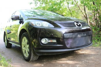 3 199 р. Защитная сетка в бампер (низ, ячейка 3х7 мм) Alfeco Стандарт Mazda CX-7 ER дорестайлинг (2006-2010) (Чёрная)  с доставкой в г. Пермь. Увеличить фотографию 2
