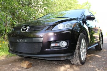3 199 р. Защитная сетка в бампер (низ, ячейка 3х7 мм) Alfeco Стандарт Mazda CX-7 ER дорестайлинг (2006-2010) (Чёрная)  с доставкой в г. Пермь. Увеличить фотографию 3