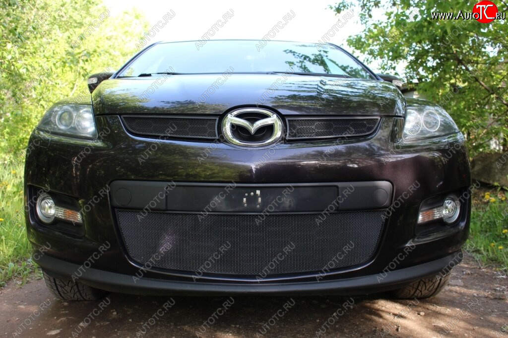 3 199 р. Защитная сетка в бампер (низ, ячейка 3х7 мм) Alfeco Стандарт Mazda CX-7 ER дорестайлинг (2006-2010) (Чёрная)  с доставкой в г. Пермь