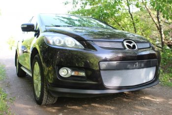 3 399 р. Защитная сетка в бампер (низ, ячейка 3х7 мм) Alfeco Стандарт Mazda CX-7 ER дорестайлинг (2006-2010) (Хром)  с доставкой в г. Пермь. Увеличить фотографию 2