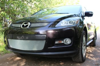 3 399 р. Защитная сетка в бампер (низ, ячейка 3х7 мм) Alfeco Стандарт Mazda CX-7 ER дорестайлинг (2006-2010) (Хром)  с доставкой в г. Пермь. Увеличить фотографию 3