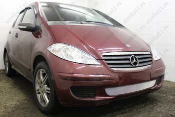 3 099 р. Защитная сетка в бампер (низ, ячейка 3х7 мм) Alfeco Стандарт  Mercedes-Benz A class  W169 (2005-2008) дорестайлинг, хэтчбэк 5 дв. (Хром)  с доставкой в г. Пермь. Увеличить фотографию 2