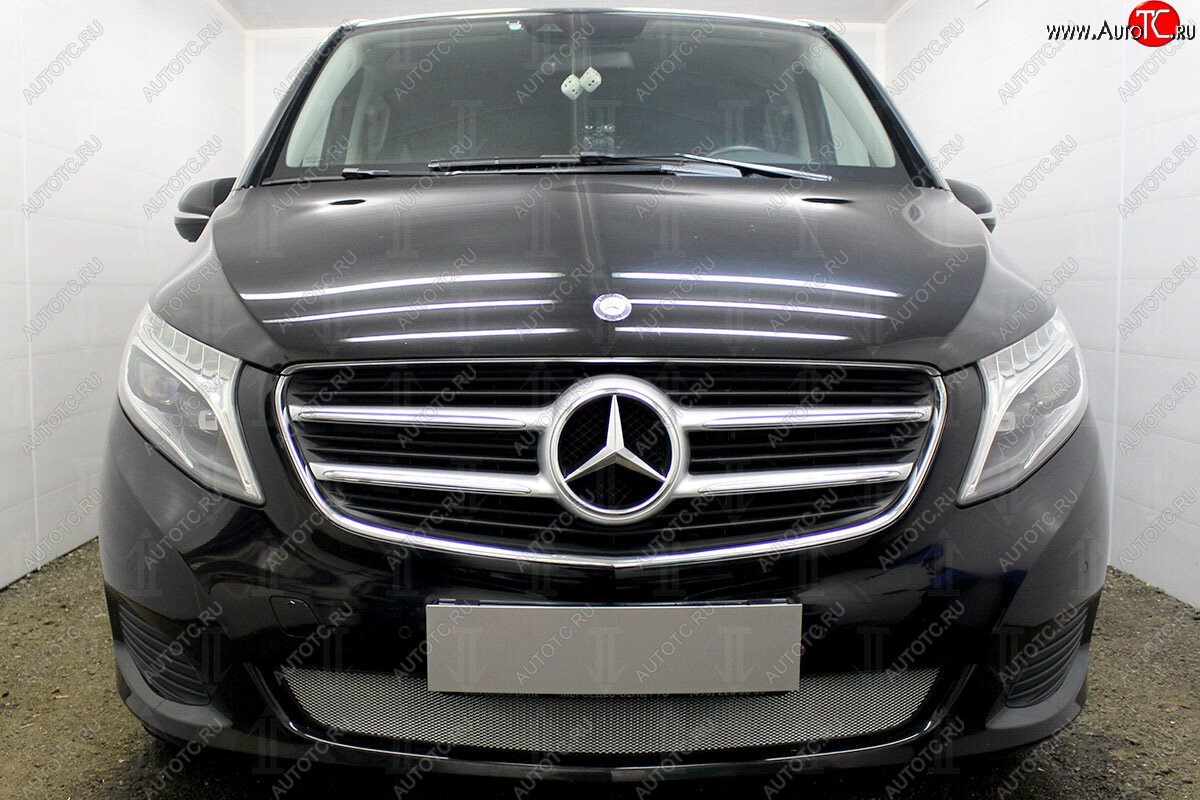 3 099 р. Защитная сетка в бампер (низ, ячейка 3х7 мм) Alfeco Стандарт Mercedes-Benz Vito W447 дорестайлинг (2015-2020) (Хром)  с доставкой в г. Пермь