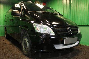 3 099 р. Защитная сетка в бампер (низ, ячейка 3х7 мм) Alfeco Стандарт Mercedes-Benz Vito W639 рестайлинг (2010-2014) (Хром)  с доставкой в г. Пермь. Увеличить фотографию 2