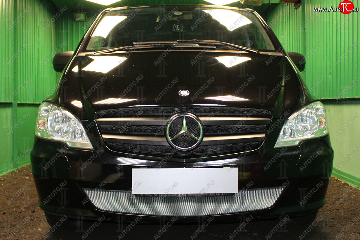 3 099 р. Защитная сетка в бампер (низ, ячейка 3х7 мм) Alfeco Стандарт Mercedes-Benz Vito W639 рестайлинг (2010-2014) (Хром)  с доставкой в г. Пермь