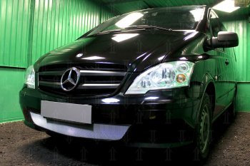 3 099 р. Защитная сетка в бампер (низ, ячейка 3х7 мм) Alfeco Стандарт Mercedes-Benz Vito W639 рестайлинг (2010-2014) (Хром)  с доставкой в г. Пермь. Увеличить фотографию 3