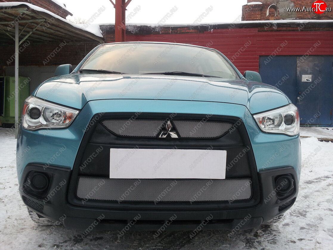 2 899 р. Защитная сетка в бампер (низ, ячейка 3х7 мм) Alfeco Стандарт Mitsubishi ASX дорестайлинг (2010-2012) (Хром)  с доставкой в г. Пермь