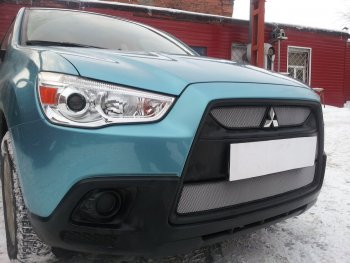 2 899 р. Защитная сетка в бампер (низ, ячейка 3х7 мм) Alfeco Стандарт Mitsubishi ASX дорестайлинг (2010-2012) (Хром)  с доставкой в г. Пермь. Увеличить фотографию 2