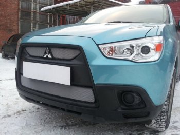 2 899 р. Защитная сетка в бампер (низ, ячейка 3х7 мм) Alfeco Стандарт Mitsubishi ASX дорестайлинг (2010-2012) (Хром)  с доставкой в г. Пермь. Увеличить фотографию 4