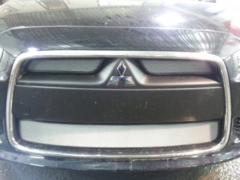 5 999 р. Защитная сетка в бампер (3 части, ячейка 3х7 мм) Alfeco Стандарт Mitsubishi Lancer 10 CY седан рестайлинг (2011-2017) (Хром)  с доставкой в г. Пермь. Увеличить фотографию 3