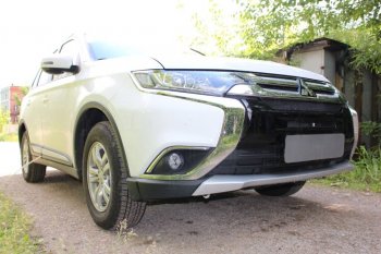7 349 р. Защитная сетка в бампер (4 части, ячейка 3х7 мм) Alfeco Стандарт Mitsubishi Outlander GF 2-ой рестайлинг (2015-2018) (Чёрная)  с доставкой в г. Пермь. Увеличить фотографию 3