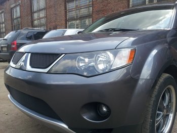 3 169 р. Защитная сетка в бампер (низ, ячейка 3х7 мм) Alfeco Стандарт Mitsubishi Outlander XL (CW)  дорестайлинг (2005-2009) (Чёрная)  с доставкой в г. Пермь. Увеличить фотографию 4