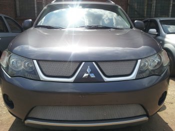 3 299 р. Защитная сетка в бампер (низ, ячейка 3х7 мм) Alfeco Стандарт Mitsubishi Outlander XL (CW)  дорестайлинг (2005-2009) (Хром)  с доставкой в г. Пермь. Увеличить фотографию 4