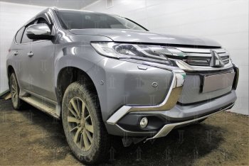 4 499 р. Защитная сетка в бампер (низ, ячейка 3х7 мм) Стрелка11 Стандарт Mitsubishi Pajero Sport QE дорестайлинг (2015-2021) (Хром)  с доставкой в г. Пермь. Увеличить фотографию 4