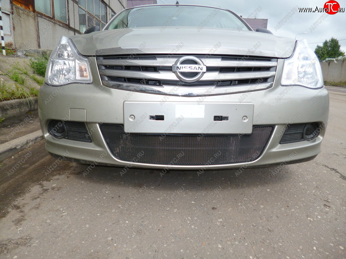 2 999 р. Защитная сетка в бампер (низ, ячейка 3х7 мм) Стрелка11 Стандарт Nissan Almera G15 седан (2012-2019) (Чёрная)  с доставкой в г. Пермь