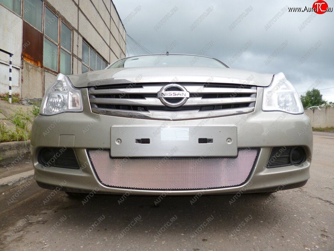 3 179 р. Защитная сетка в бампер (низ, ячейка 3х7 мм) Стрелка11 Стандарт Nissan Almera G15 седан (2012-2019) (Хром)  с доставкой в г. Пермь