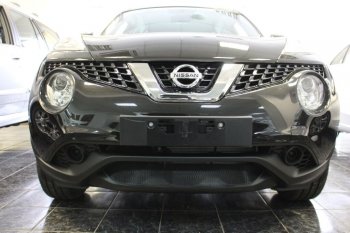 Защитная сетка в бампер (низ, ячейка 3х7 мм) Стрелка11 Стандарт Nissan Juke  1 YF15 (2014-2020) рестайлинг (Чёрная)